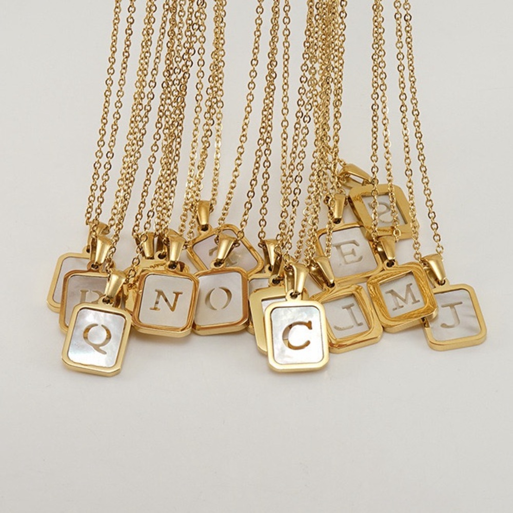 18K Gold Plated Square Pendant Initial  Necklace*Letter Necklace*Waterproof*ZX